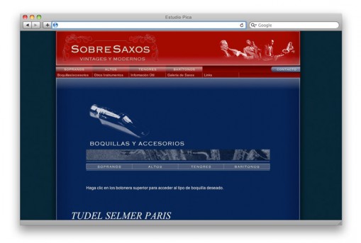 Sitio web Sobre Saxos - sección