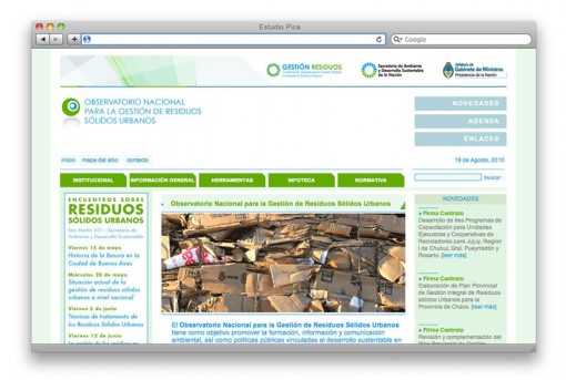 Observatorio RSU - 1 Sitio web del Observatorio Nacional para la Gestión de Residuos Sólidos Urbanos, de la Secretaría de Ambiente y Desarrollo Sustentable de la Nación.