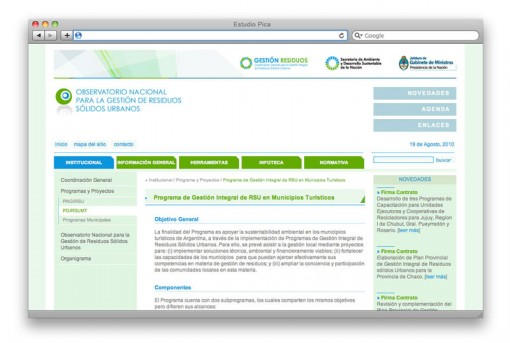 Observatorio RSU - 2 Sitio web del Observatorio Nacional para la Gestión de Residuos Sólidos Urbanos, de la Secretaría de Ambiente y Desarrollo Sustentable de la Nación.