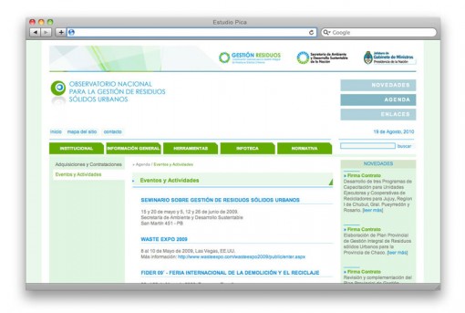 Observatorio RSU - 4 Sitio web del Observatorio Nacional para la Gestión de Residuos Sólidos Urbanos, de la Secretaría de Ambiente y Desarrollo Sustentable de la Nación.
